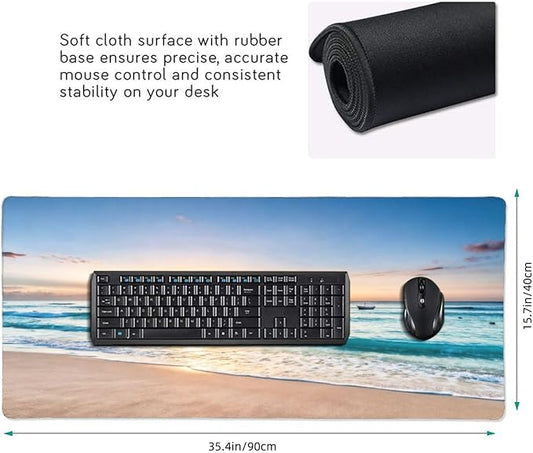 Gaming Mouse Pad,Large Mouse Pads for Desk,Non-Slip Rubber Base Extended Mousepad,XXL Keyboard Mouse Mat,Stitched Edges Computer Keyboard Desk Pad,35.4x15.8inch,Beach Sunrise