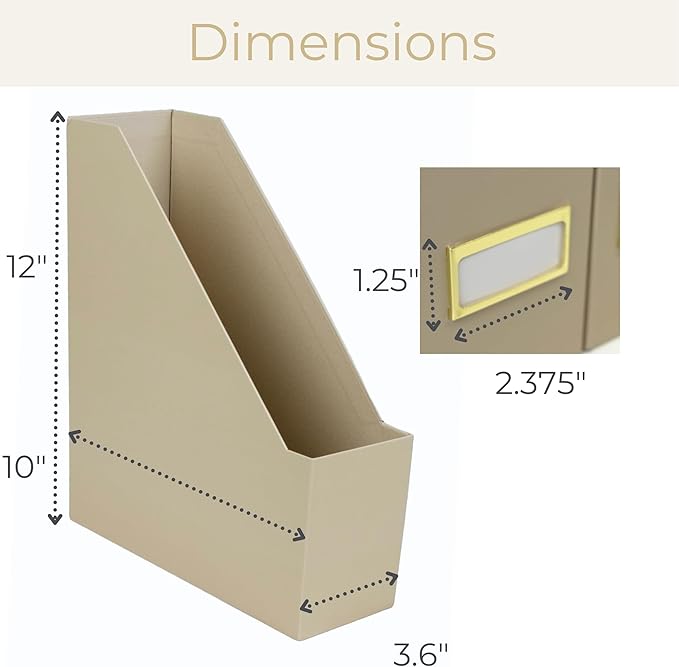 BLU MONACO | Set of 6 Foldable Taupe Magazine File Holders with Label Holders | Vertical File Organizer & File Storage Boxes for Desk, Shelves & Home Office