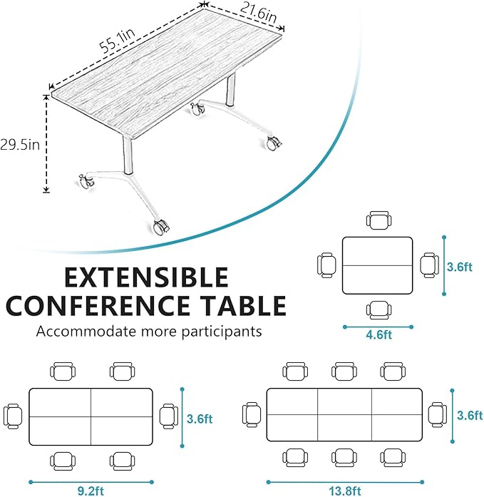 Goakwwuz Conference Room Table, Folding Conference Tables,Thicken Grey Tabletop,Flip Top Wooden Seminar Meeting Room Table for Conference Room Offices (10, Black, 55.1”)