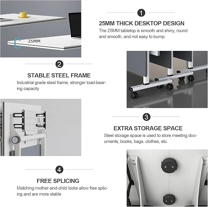 czxhaery Conference Table,Folding Conference Table,Folding Office Conference Room Tables On Wheels,Flip Top Mobile Meeting Training Table (4Pack140*60 * 75cm)