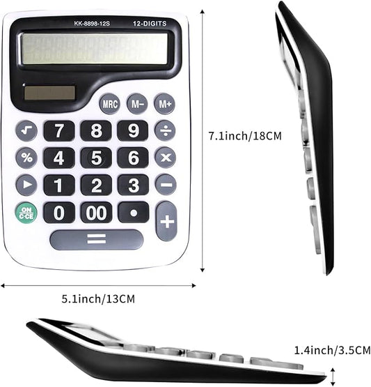 YEBMoo 12 Digit Desktop Calculator with Large LCD Display and Sensitive Button, Dual Solar Power and Battery, Standard Function for Office (YE8898)