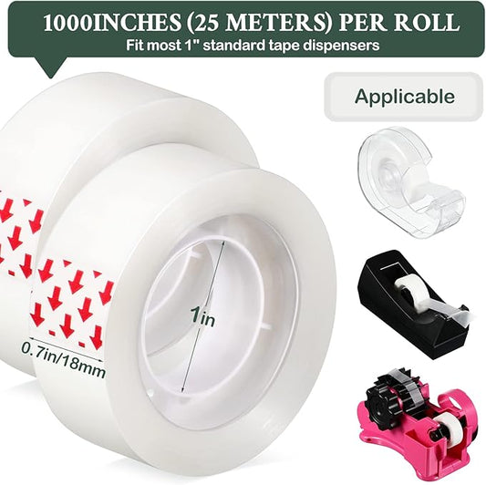 Yahenda Invisible Tapes, 96 Rolls 0.75x1000 Inches Clear Matte Finish Tape Refill for Dispenser for Office Home School Use, Engineered for Repairing Correction and Labeling