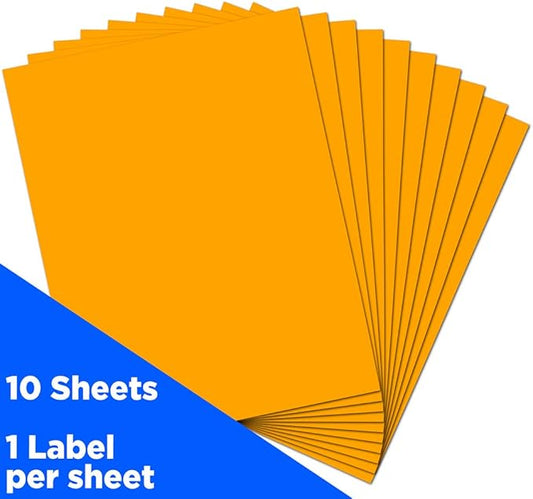JAM PAPER Full Sheet Shipping Labels - Printable Sticker Paper - 8 1/2 x 11 - Neon Orange - 10 Full Pages/Pack