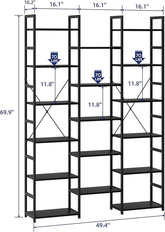 NUMENN 6-Tier Bookshelf Triple Column Bookcase with 17 Adjustable Open Display Shelves, Modern Book Shelves,Rustic Industrial Style Bookshelves for Bedroom, Living Room and Home Office, Black