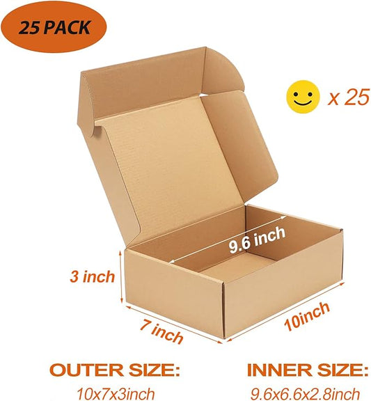 PHAREGE 10x7x3 inch Shipping Boxes Bulk 25 Pack Brown, Tab Lock Tuck Top Mailer Boxes for Packaging Small Business, Medium Cardboard Gift Boxes for Wrapping Mailing Present