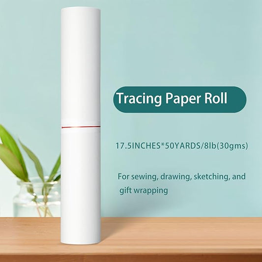 SEMLEART Tracing Paper Roll,17.5-inch x 50yard,White Translucent Vellum,Pattern Paper for Sewing, Drawing, Sketching, Gift Wrapping
