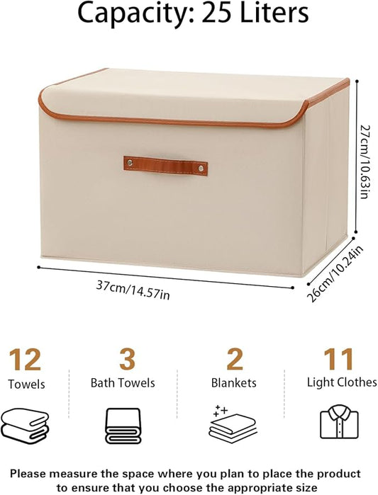 Tuza 4 Pack Large Fabric Storage Bins with Lids, Foldable Storage Boxes with Lids for Organizing, Decorative Storage Boxes with Handles for Home, Bedroom, Closet, Office(Khaki, Medium)