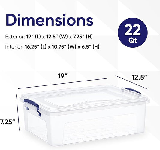 Superio Storage Bins with Lids, Clear Plastic Containers for Organizing, Stackable Totes, BPA Free, Odor Free, Organizer Boxes for Home, and Dorm (2 Pack, 22.7 Qt)