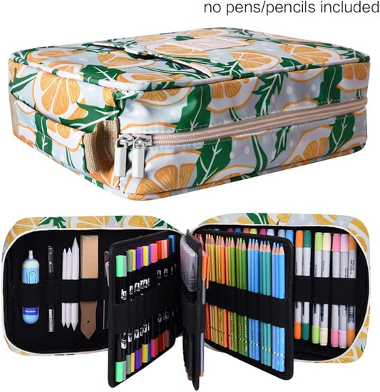 qianshan Pencil Case Holder Slot - Holds 202 Colored Pencils or 136 Gel Pens with Zipper Closure - Large Capacity Pen Organizer for Watercolor Pens or Markers - Perfect for Artist Grey Lemon