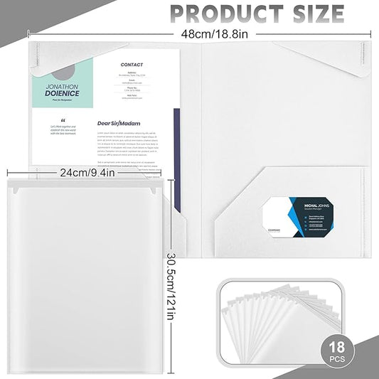 Henoyso 18 Pcs Plastic Folders with Clear Front Pockets Heavy Duty File Folders with 2 Pockets and Card Slot for Student Communication School Office Presentation Report (White)
