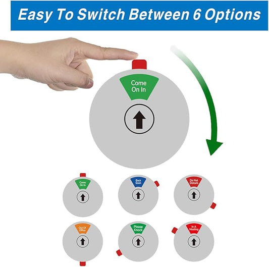 Beiyier 2 Pack 6 Option Office Privacy Sign, Round Rotating Hanger Business Door Signs - Clear Display Out Of Office, Back Soon, Do Not Disturb, Please Knock, Come On In, In A Meeting Status for Professional Work Environment (Silver, 6 Inch )