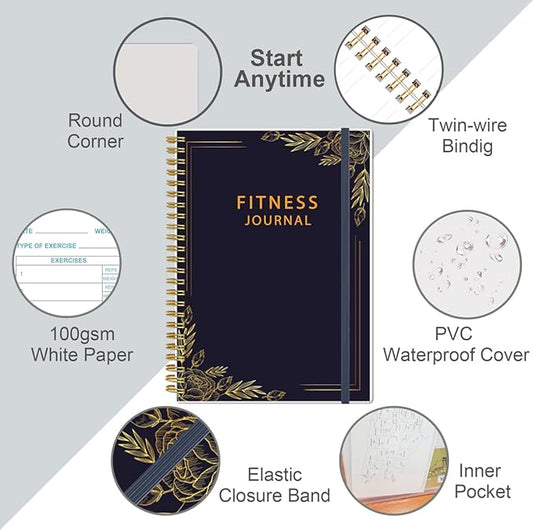 Simplified Fitness Journal for Women & Men,A5 Workout Journal/Planner Daily Exercise Log Book to Weight Loss, Gym, Muscle Gain, Bodybuilding Progress, 5.8"x8.3", Black
