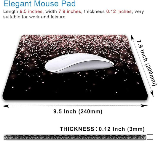 IMAYONDIA Mouse Pad, Rose Gold Glitter Black Mouse Pad, Non-Slip Rubber Base Women Mousepad, Mouse Mat Pad for Work, Game, Office, 9.5 x 7.9 Inch - Beautiful Modern Luxury Design