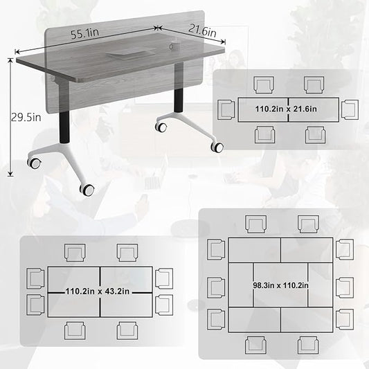 Conference Table,55.1''Folding Conference Room Table for 4-12 People,Mobile Flip Top MeetingTraining Table with Different Coulor and Styles for Offices, Classrooms,Meeting Room (2, F)