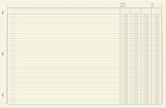 BookFactory Ledger Sheets/Large 4 Column Accounting Ledger Columnar (Four Columns) Loose Leaf Paper - 17'' x 11'', 50 Pages, Loose Leaf, 3 Hole Punched (Made in USA)