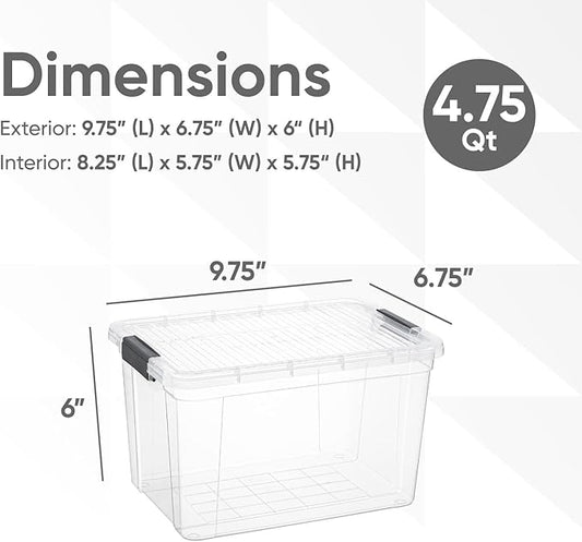 Superio Storage Bins with Lids- 4 Pack, 4.75 Qt Clear Boxes for Organizing, Stackable Plastic Containers- BPA Free, Non-Toxic, Odor Free, Organizer for Home, Office, Dorm