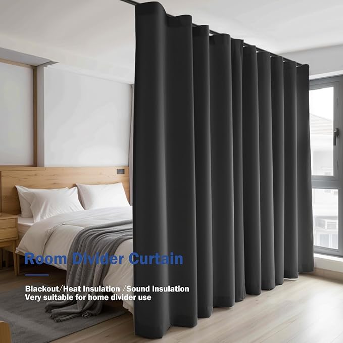 Cbsroro Room Divider Blackout Curtain Track Curtains Wall Dividers Panels Screen for Living Rooms Bedroom Office Privacy Partition Separation, W120 × L84 Inch,1 Panel, Black