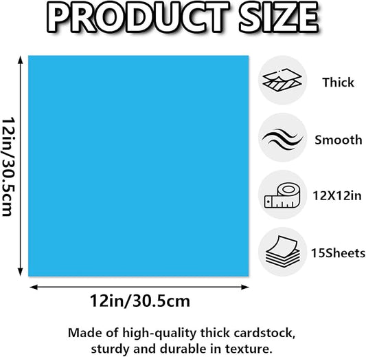 15 Sheets Blue Cardstock 12"x12",250gsm/90lb Heavyweight Cover Cardstock Paper, Thick and Smooth Card Stock Perfect for Card Making, Scrapbooking and Crafts