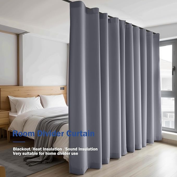 Cbsroro Room Divider Blackout Curtain Track Curtains Wall Dividers Panels Screen for Living Rooms Bedroom Office Privacy Partition Separation, W100 × L84 Inch,1 Panel, Light Grey