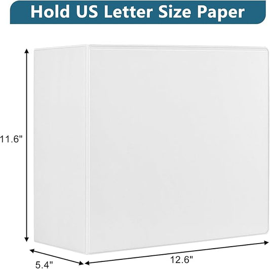 CIXILDTS 5-Inch 3 Ring Binder, Standard 5" Slant-D Ring Binder Fit Letter Size Paper, Presentation View Binders, White, 2-Pack