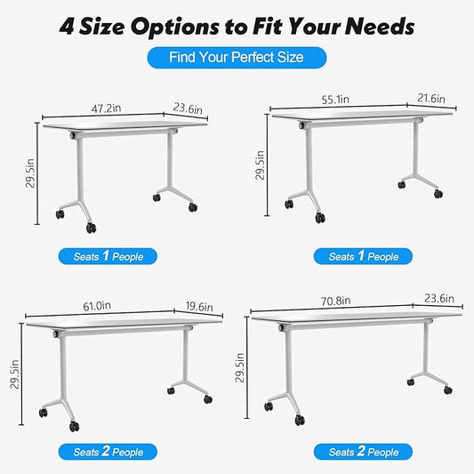 Goakwwuz Conference Room Table, Folding Conference Tables,Thicken Grey Tabletop,Flip Top Wooden Seminar Meeting Room Table for Conference Room Offices (6, White, 55.1”)