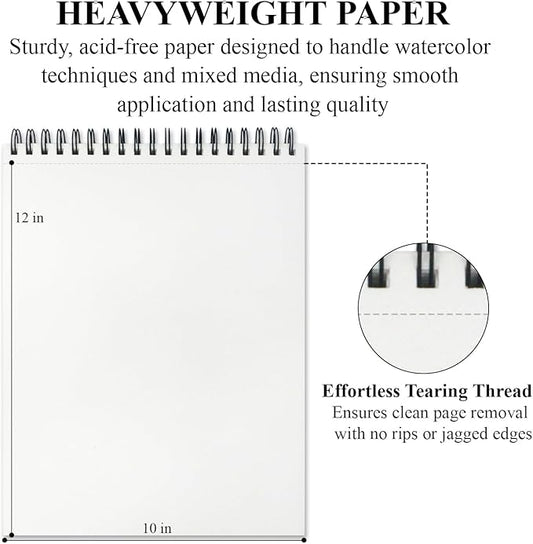 Watercolor Sketchbook 10"x12", 32 Sheets (64 Pages) Water Color Paper, 140lb/300gsm Watercolor Paper, Spiral Hardcover Watercolor Notebook for Painting, Water Color Sketch Books for Teens & Adults.