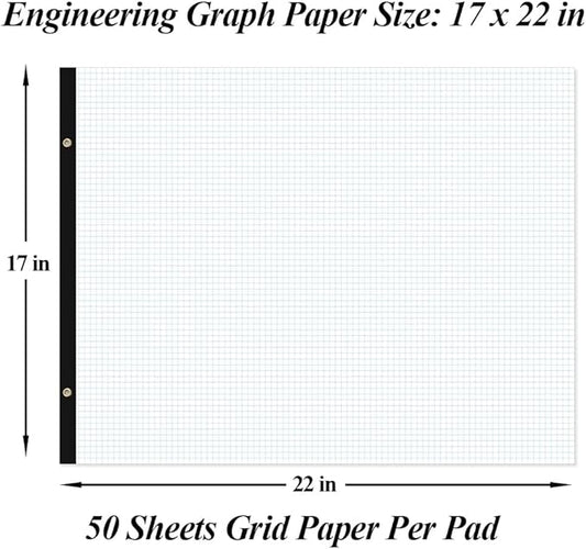 (2-Pack) Large Engineering Graph Paper - 22" x 17" Grid Paper, 100 Sheets/200 Pages, 4"x4" Grid Pad, Giant Drafting Pad Sketching Graph Paper for Engineer Architect Designer Mathematician Draftsman
