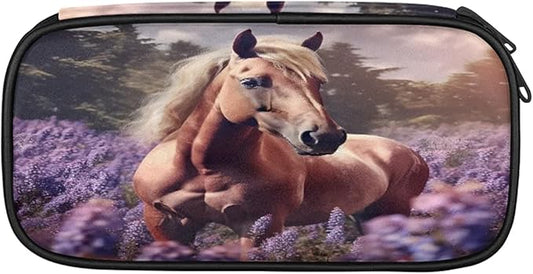 Pardick Pencil Case,Horse Lavender Big Capacity Pencil Pouch Coin Pouch Stationery Organizer For Teen School