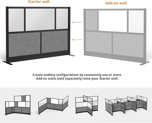 Stand Up Desk Store Expanse Modular Wall | 70'' x 48'' Wall | Expandable Partition Room Divider with Rearrangeable Frosted Acrylic & Sound Absorbent Panels (Black Frame)