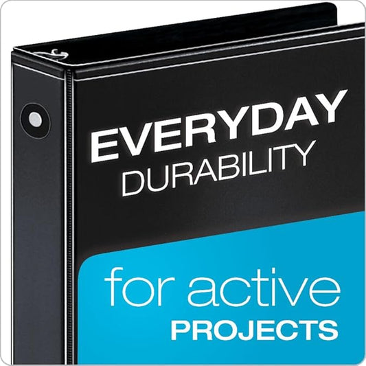 Cardinal Economy 3 Ring Binders, Binders for School and Office, Durable 1/2 inch Round Rings, Holds 125 Sheets, ClearVue Presentation View, Non-Stick, Black, Carton of 12 (90602)