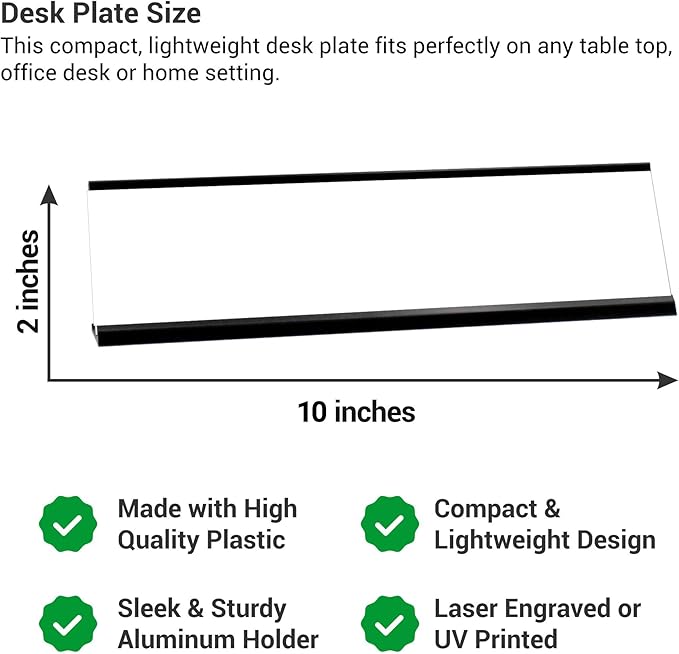 Custom Engraved Desk Plate | Personalized with your Name and Title | Perfect Decor for Office, Business, or Home | Multiple Font and Color Options | 2x8" or 2x10" (Marble w/Black Letters, 2x10")
