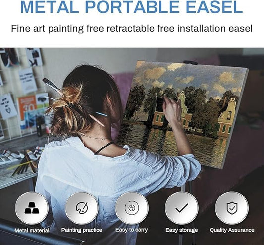 RRFTOK Art Painting Artist Easel Stand,Aluminum Metal Tripod Adjustable Easels for Painter Canvases Height from 17 to 66 Inch - Carry Bag for Table-Top/Floor Drawing and Displaying 2-Pack.