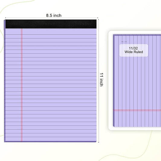 AILZFEI Purple Legal Pad Note Pads 8.5 x 11 inch, Wide Ruled, 30 Sheets/Pad, 20lb Colored Paper, Perforated Notepad with Sturdy Back (3 Pads Purple)