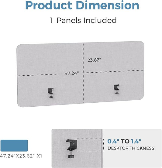MORDEER 47.2" Privacy Desk Divider Panel, Acoustic Divider Panels for Office, Clamp-on Cubicle Office Room Dividers, Easy Assemble, Light Grey