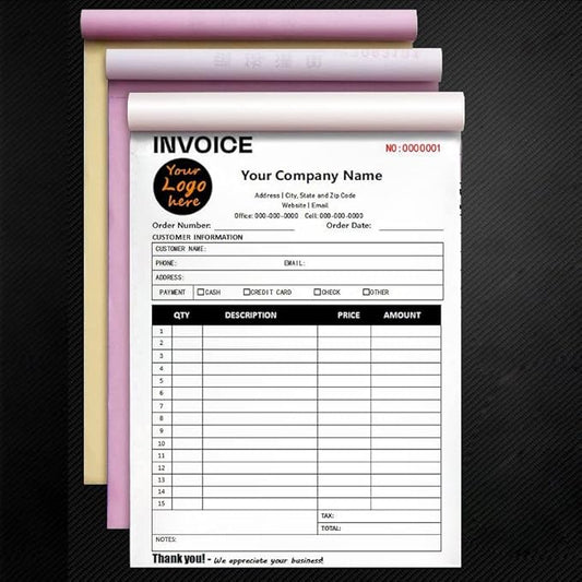 Personalized Invoice Book Custom 2 Part/3 Part Receipt Book Quote Estimate Order Forms Carbonless Form with Your Company Name Logo Address,2-10 Books (Style 17)