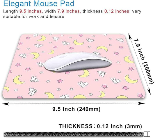 IMAYONDIA Pink Kawaii Mouse Pad, Cute Moon Bunny Small Mouse Mat,Aesthetic Anime Mousepad for Women Kids Office Home School, Computer PC Laptop Mice Pad, 9.5 x 7.9 Inch