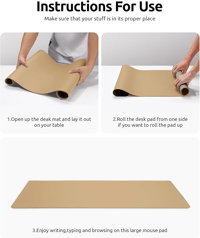 YSAGi Leather Desk Protector, Office Mat, Large Mouse Mat, Non-Slip PU Leather Blotter, Laptop Desk Pad, Waterproof Writing Pad for Office and Home (Latte, 31.5" x 15.8")