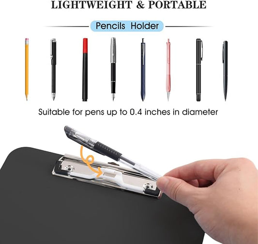 TFDLCG zm 2 PCS Clip Boards 8.5x11,Black Plastic Clipboard with Pen Holder,Standard Letter Size A4,Heavy Duty,Hanging Clipboards for Women Kids Teacher, School Office Home Supplies