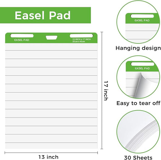 DINGIXOC Mini Easel Pads 13 x 17 Inch, 4 Pack Non-Stick Flip Chart Paper for Teacher, Training, Presentations or Brainstorming, 30 Sheets/Pad, Fits Most Easel Stands (Lined)