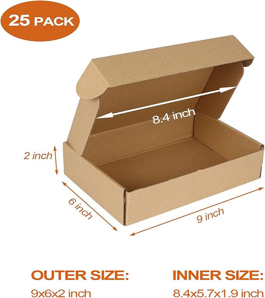 PHAREGE 9x6x2 inch Shipping Boxes Bulk 25 Pack Brown, Tab Lock Tuck Top Mailer Boxes for Packaging Small Business, Small Cardboard Gift Boxes for Wrapping Mailing Present