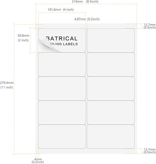 2"×4" Shipping Labels 1000 Labels Sticker Paper for Laser/Ink Jet Printer mailing Labels 8.5"×11" White 10 per Sheet
