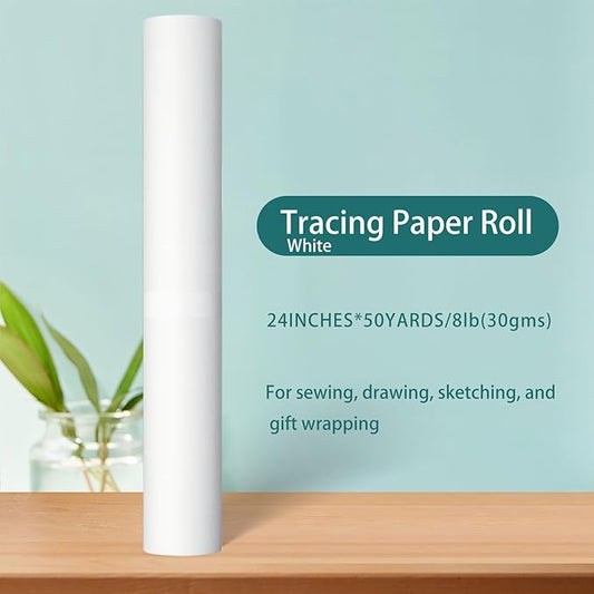 SEMLEART Tracing Paper Roll,24-inch x 50yard,White Translucent Vellum,Pattern Paper for Sewing, Drawing, Sketching, Gift Wrapping
