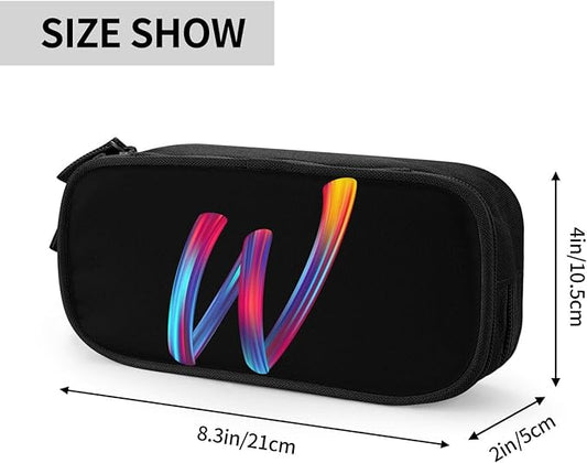 Cute Initial Pencil Case for Kids Students, Large Capacity Pencil Pouch for Boys Girls, Letter Design Pencil Box Pen Bag Office Stationery Organizer, Rainbow Letter W