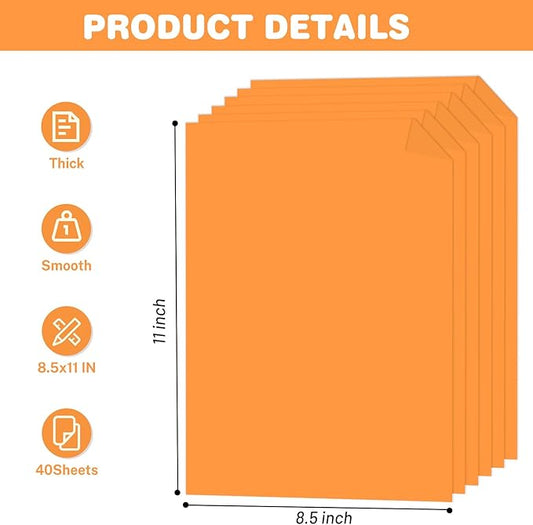 Light Orange Cardstock 8.5 X 11, 40 Sheets Neon Orange Card Stock, 75lb/ 200gsm Bright Orange Colored Copy and Printer Paper For Halloween Art, DIY Card, Craft, Construction, School & Office Supplie