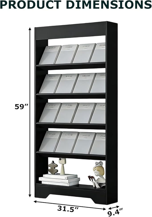 LHIUGE 5-Layer Brochure Display Rack,Freestanding Wooden Magazine Rack,Standing Literature Display Rack Brochure Holder for Home, Office, Retail Display