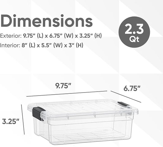Superio Clear Storage Bins with Lids, Stackable Storage Box with Latches and Handles, Extra Small, 2 Pack 2 Quart
