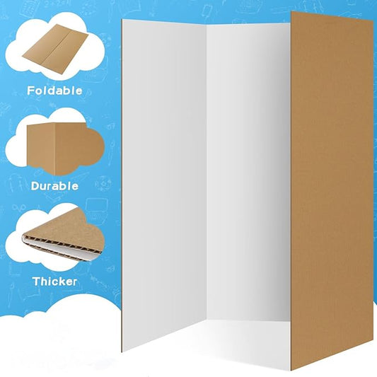 VinTS 36" x 48" Large Trifold Poster Board,4 Pack White Corrugated Foldable Project Boards for Science Fair, School Projects,Photo Displays