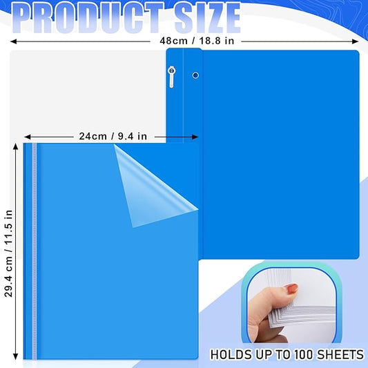Teling 48 Pcs Clear Front Report Covers with Prongs Plastic Presentation Folders 3 Prong Resume Portfolio Folder for School(Blue)