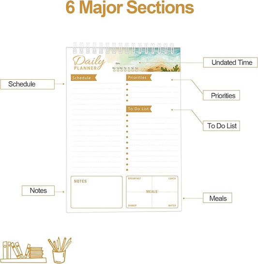 To Do List Notebook Daily Planner A5 CheckList Pad 52 Sheets, 5.9" x 8.2" Daily Schedule Goal and Tasks Setting Notepad Productivity Planner, Spiral Appointment Organizers, A5-KA
