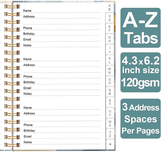 Address Book with Alphabetical Tabs - Telephone & Address Book with Address Contacts, Special Date, Phone, Birthday & Internet Login Password for Home and Office, 4.3" x 6.2", Leaf